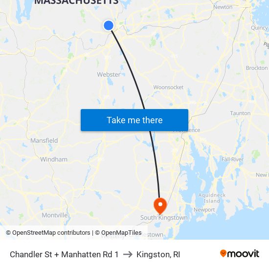 Chandler St + Manhatten Rd 1 to Kingston, RI map