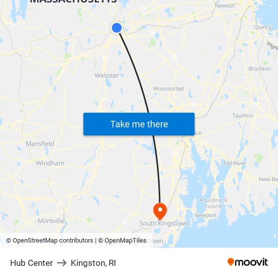 Hub Center to Kingston, RI map