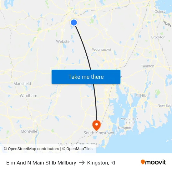 Elm And N Main St Ib Millbury to Kingston, RI map