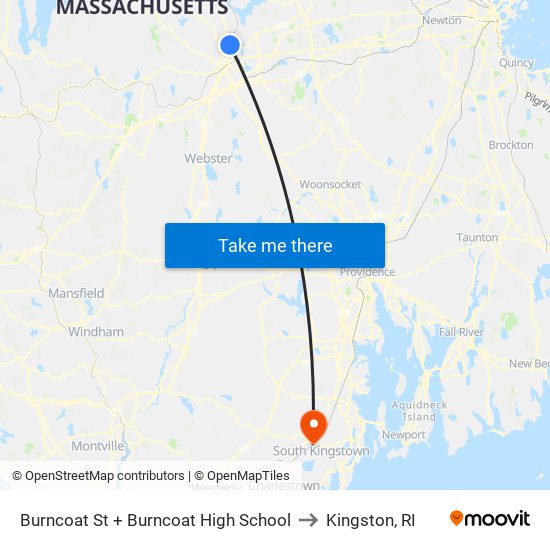 Burncoat St + Burncoat High School to Kingston, RI map