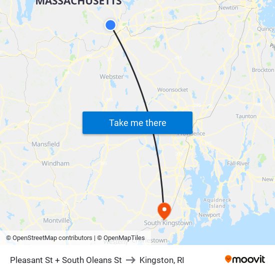 Pleasant St + South Oleans St to Kingston, RI map