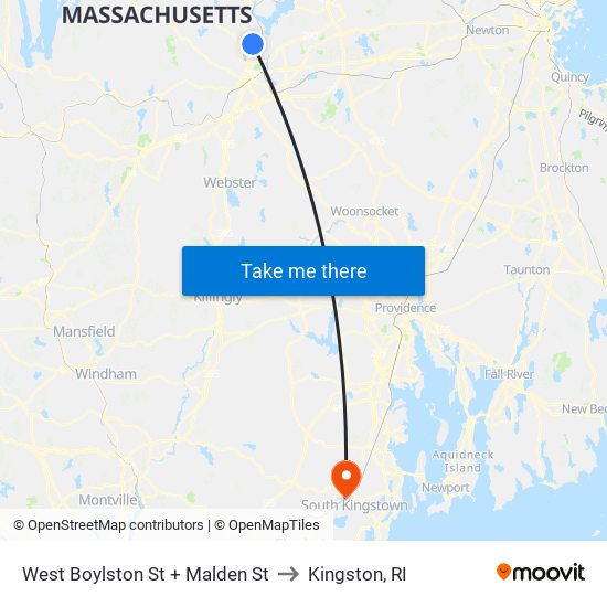 West Boylston St at Malden to Kingston, RI map