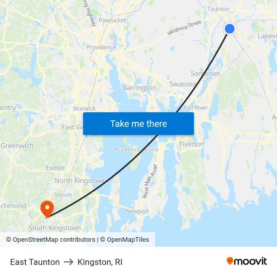 East Taunton to Kingston, RI map