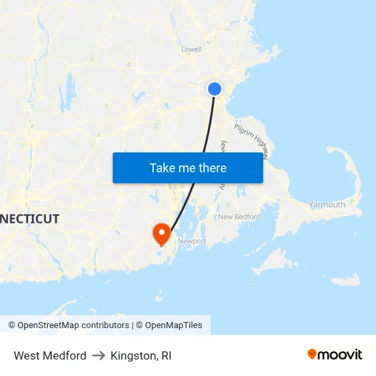 West Medford to Kingston, RI map