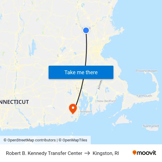 Robert B. Kennedy Transfer Center to Kingston, RI map