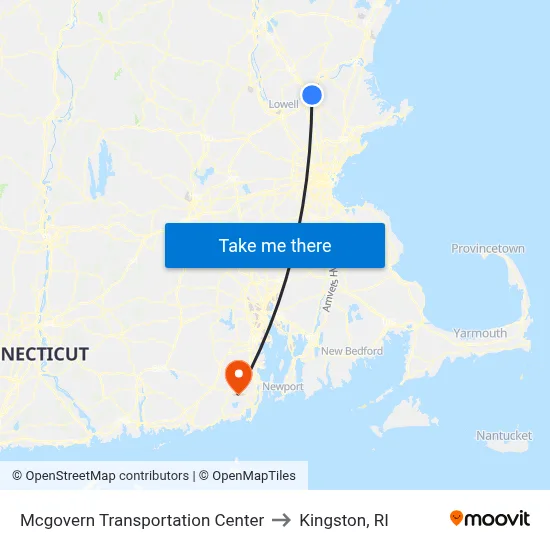 Mcgovern Transportation Center to Kingston, RI map