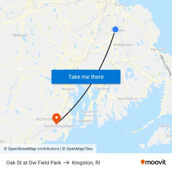 Oak St at Dw Field Park to Kingston, RI map