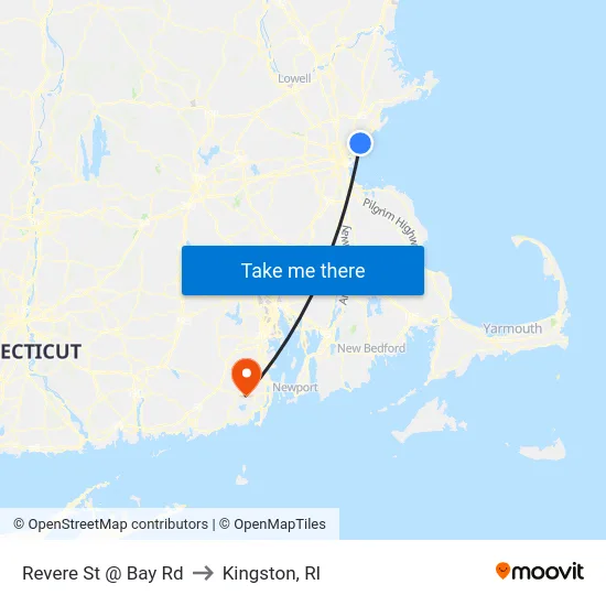 Revere St @ Bay Rd to Kingston, RI map