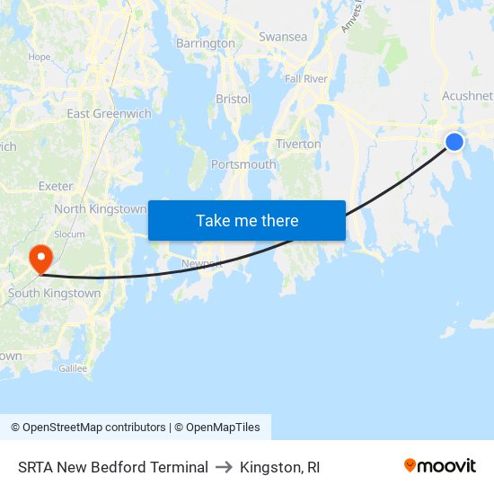 SRTA New Bedford Terminal to Kingston, RI map