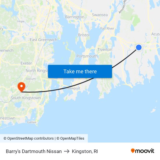 Barry's Dartmouth Nissan to Kingston, RI map