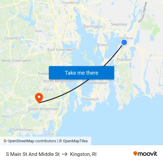 S Main St And Middle St to Kingston, RI map