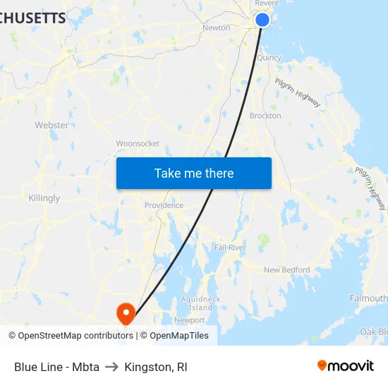 Blue Line - Mbta to Kingston, RI map