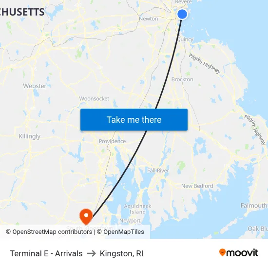 Terminal E - Arrivals to Kingston, RI map