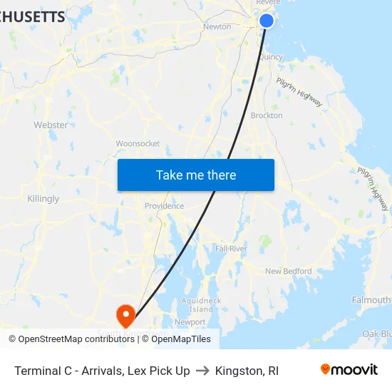 Terminal C - Arrivals, Lex Pick Up to Kingston, RI map