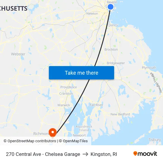 270 Central Ave - Chelsea Garage to Kingston, RI map