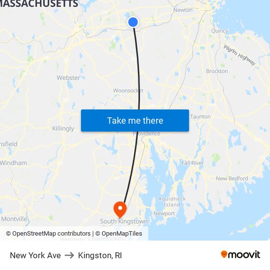 New York Ave to Kingston, RI map