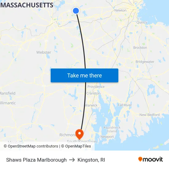 Shaws Plaza Marlborough to Kingston, RI map