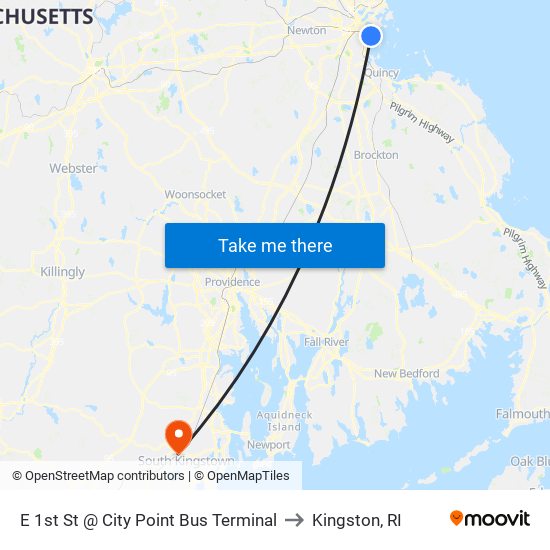 E 1st St @ City Point Bus Terminal to Kingston, RI map