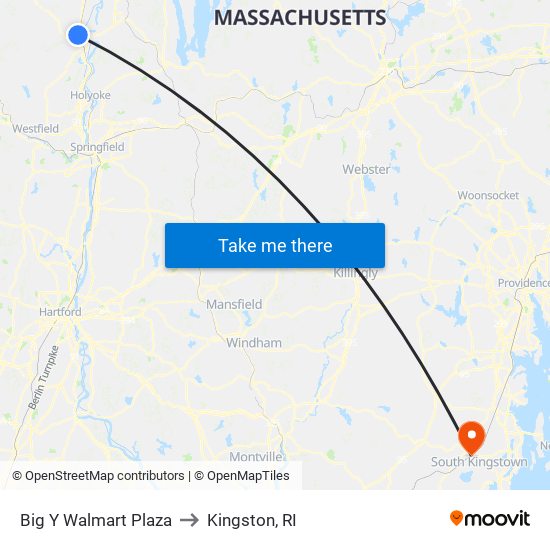 Big Y Walmart Plaza to Kingston, RI map