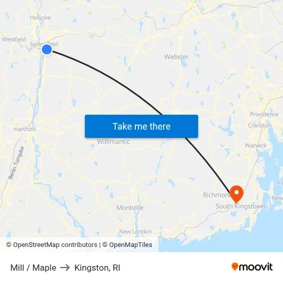 Mill / Maple to Kingston, RI map