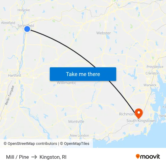 Mill / Pine to Kingston, RI map