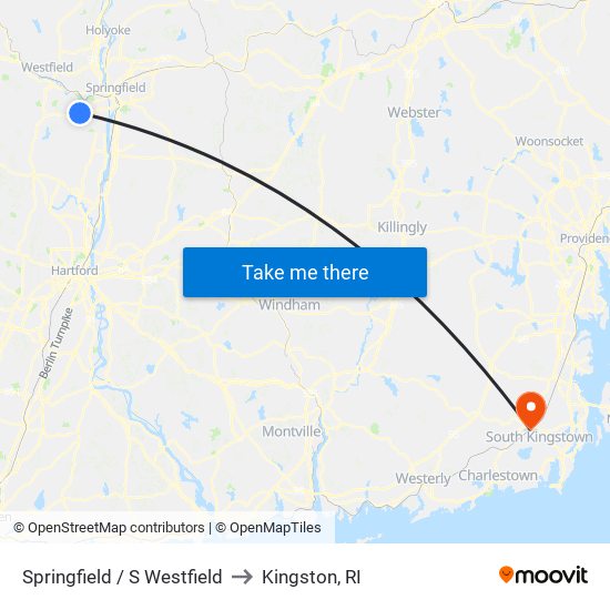 Springfield / S Westfield to Kingston, RI map