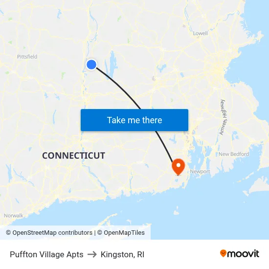Puffton Village Apts to Kingston, RI map