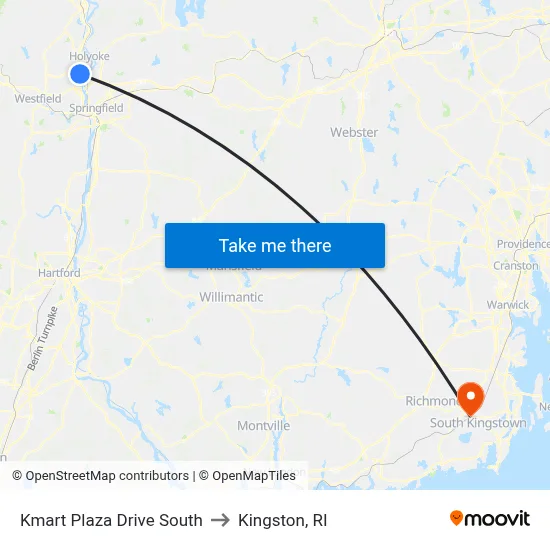 Kmart Plaza Drive South to Kingston, RI map