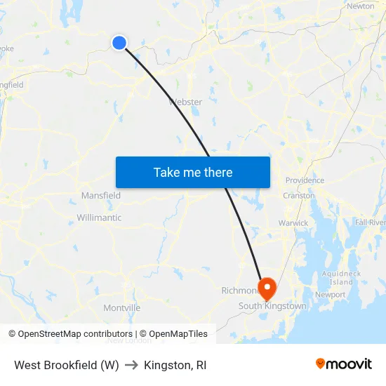West Brookfield (W) to Kingston, RI map