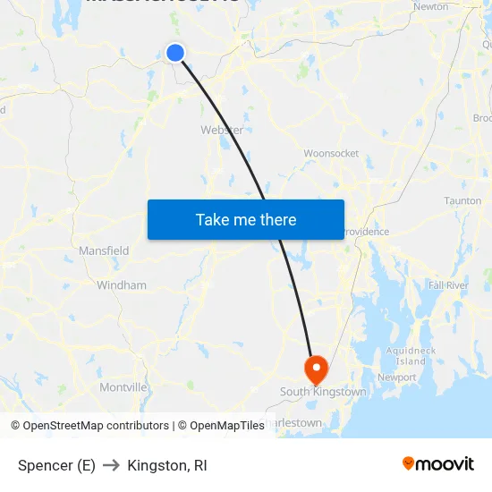 Spencer (E) to Kingston, RI map