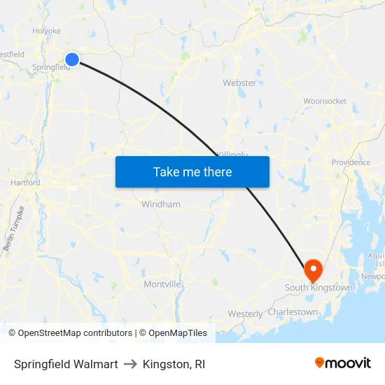 Springfield Walmart to Kingston, RI map
