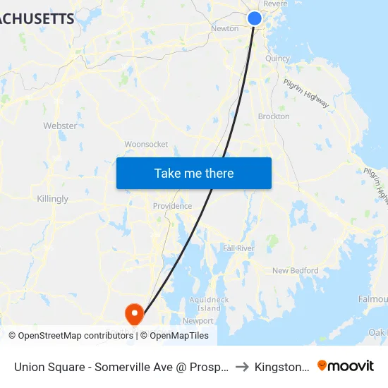 Union Square - Somerville Ave @ Prospect St to Kingston, RI map