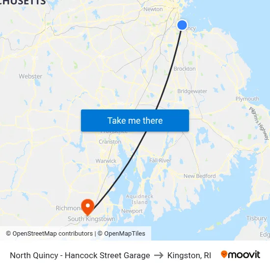 North Quincy - Hancock Street Garage to Kingston, RI map