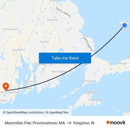 Macmillan Pier, Provincetown, MA to Kingston, RI map