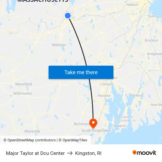 Major Taylor at Dcu Center to Kingston, RI map