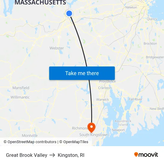 Great Brook Valley to Kingston, RI map