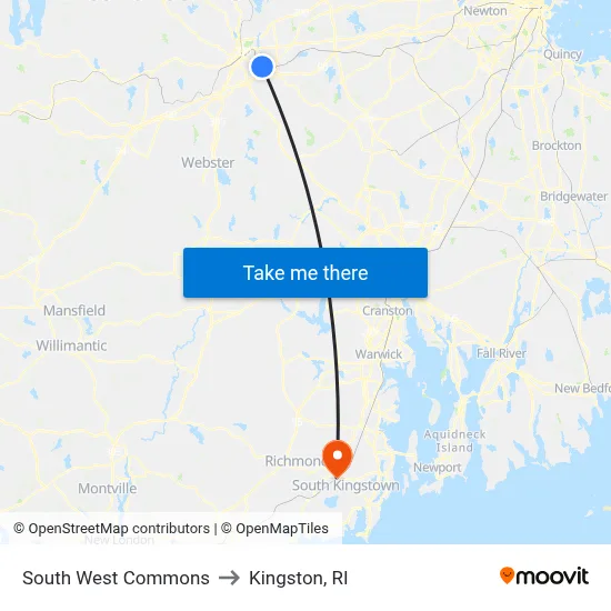 South West Commons to Kingston, RI map