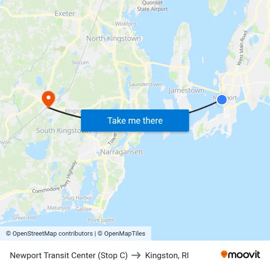 Newport Transit Center (Stop C) to Kingston, RI map