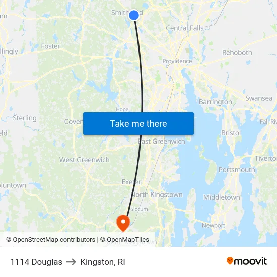 1114 Douglas to Kingston, RI map