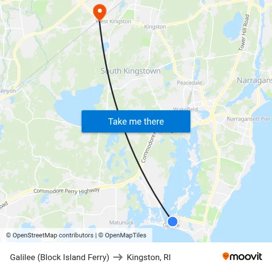 Galilee (Block Island Ferry) to Kingston, RI map