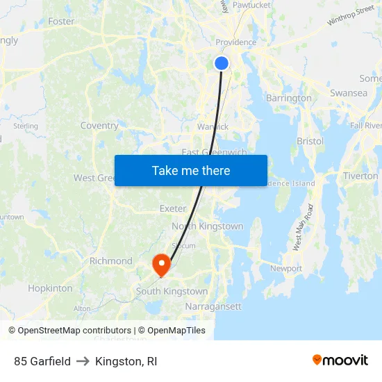 85 Garfield to Kingston, RI map