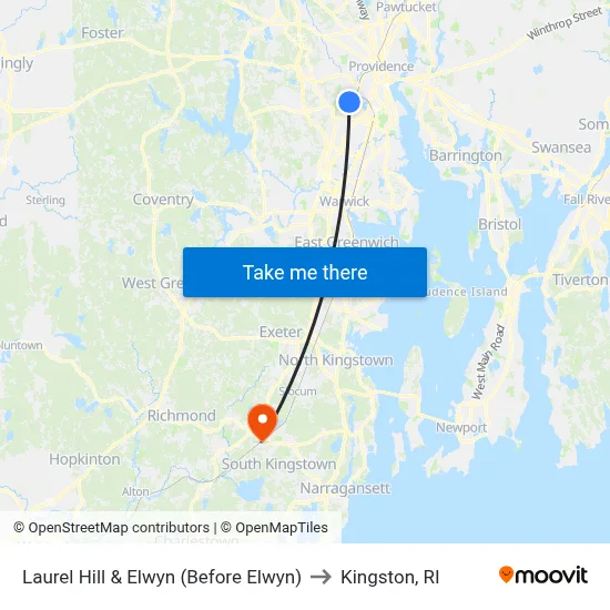 Laurel Hill & Elwyn (Before Elwyn) to Kingston, RI map