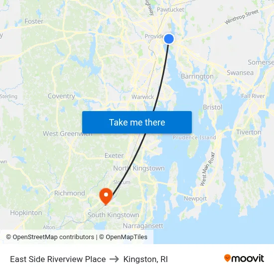 East Side Riverview Place to Kingston, RI map