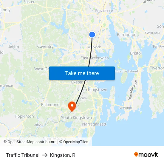 Traffic Tribunal to Kingston, RI map