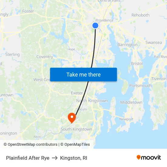 Plainfield After Rye to Kingston, RI map