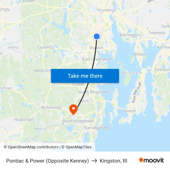 Pontiac & Power (Opposite Kenney) to Kingston, RI map