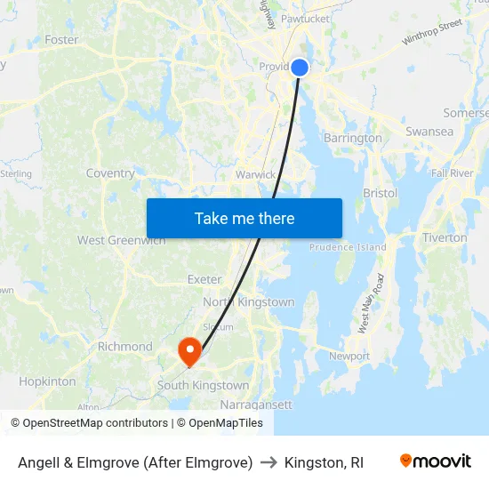 Angell & Elmgrove (After Elmgrove) to Kingston, RI map