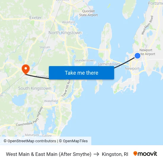 West Main & East Main (After Smythe) to Kingston, RI map