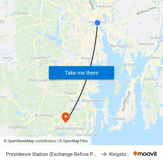Providence Station (Exchange Before Park Row W) to Kingston, RI map