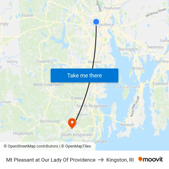 Mt Pleasant at Our Lady Of Providence to Kingston, RI map